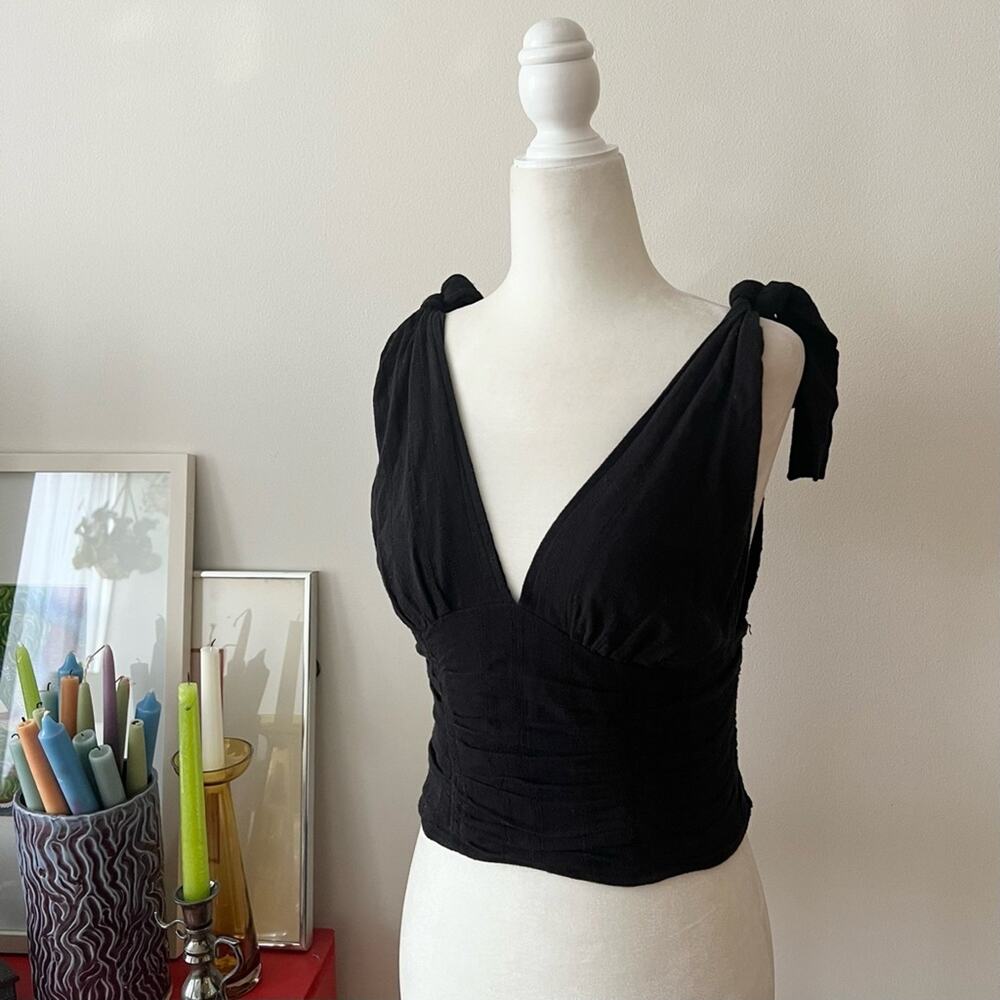 Free People Eva Black Ruched Cropped Tank Top